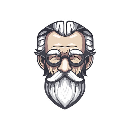Old man with mustache and glasses. Vector illustration on white background.のイラスト素材