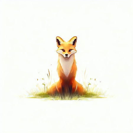 Vector illustration of a fox in the grass on a white background.の素材
