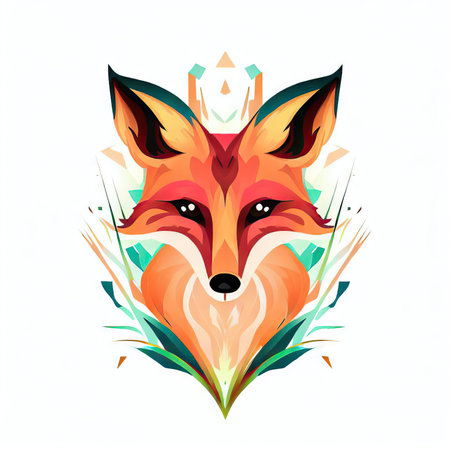 Illustration of fox head with abstract floral background. Vector illustration.の素材
