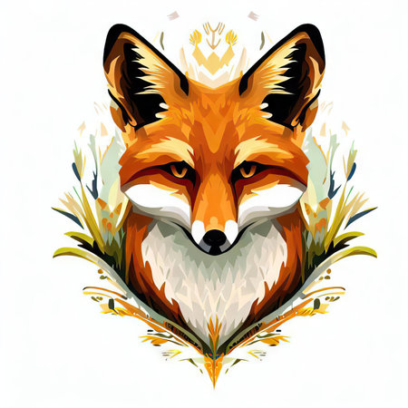Vector illustration of a fox head with floral ornament. Vector illustration.の素材
