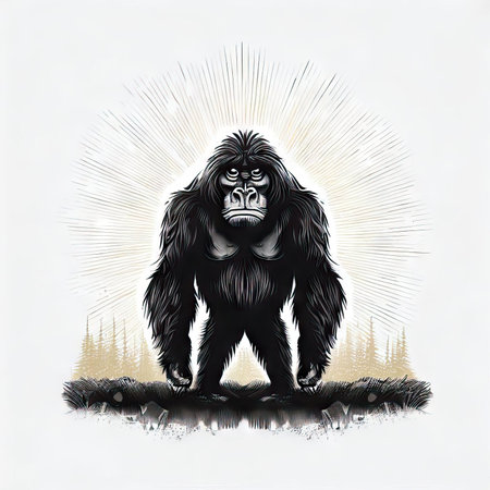Gorilla with sun rays on white background. Vector illustration.の素材