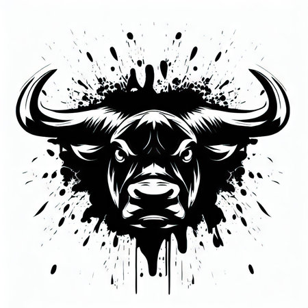 Bull head with grunge splashes and blots. Vector illustration.の素材