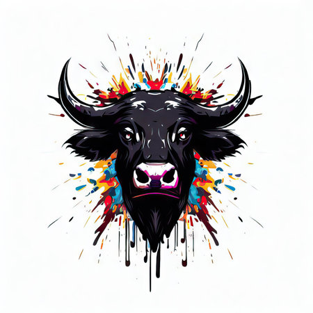 Buffalo head with splashes and blots. Vector illustration.の素材