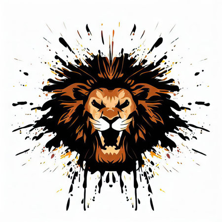 Lion head with grunge splashes. Grunge vector illustration.の素材
