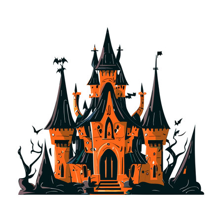 Halloween spooky castle. Vector illustration in cartoon style on white background.のイラスト素材