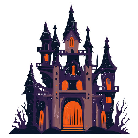 Halloween background with haunted house. Vector illustration in flat style.のイラスト素材