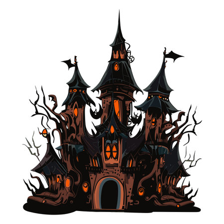 Halloween haunted house, vector illustration. Scary spooky castle.のイラスト素材