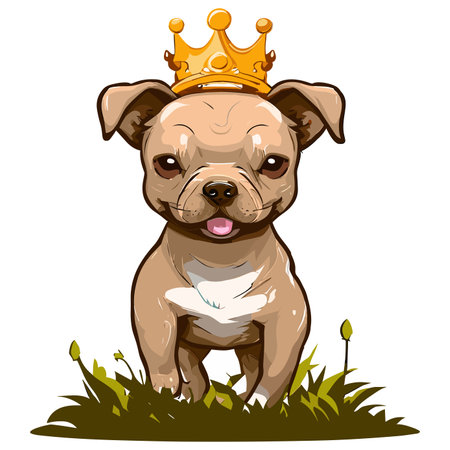 Cute cartoon dog with a crown on his head. Vector illustration.のイラスト素材