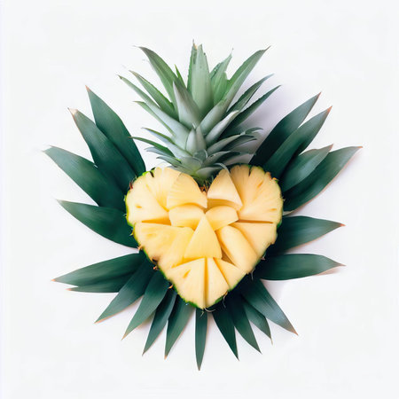 Pineapple in the shape of a heart on a white backgroundの素材