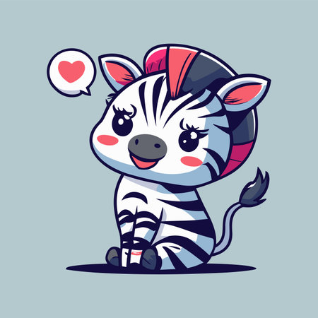 Cute cartoon zebra with speech bubble. Vector illustration in cartoon style.のイラスト素材