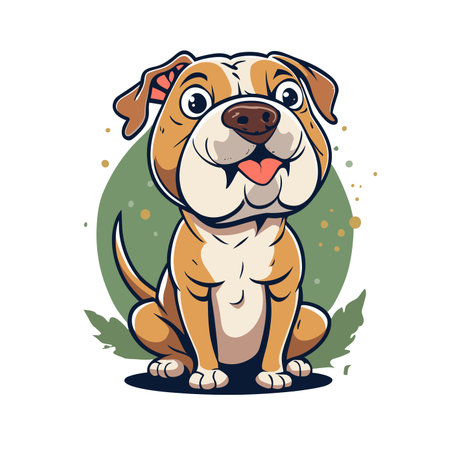 Cute cartoon dog sitting on a green background. Vector illustration.のイラスト素材