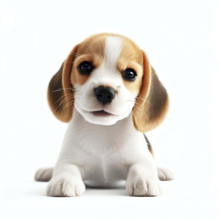 Cute beagle puppy isolated on white background. Close up.の素材