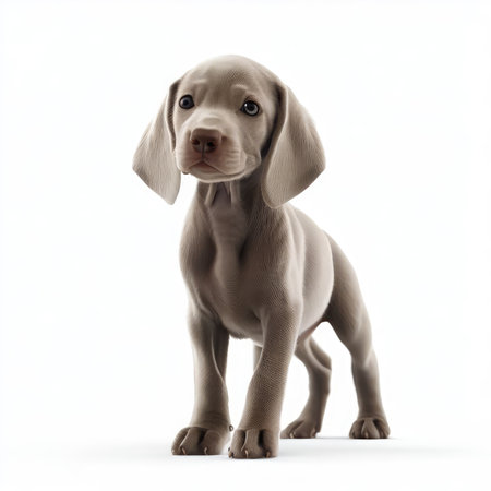 Studio shot of a Weimaraner puppy, isolated on white backgroundの素材