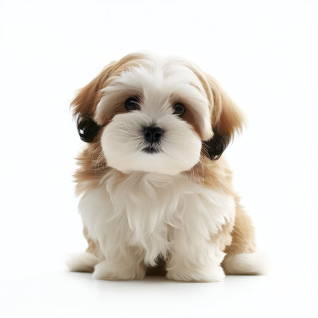 Cute Shih Tzu puppy isolated on a white background.の素材