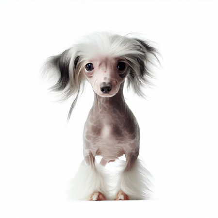 Chinese Crested Dog isolated on a white background in photostudioの素材