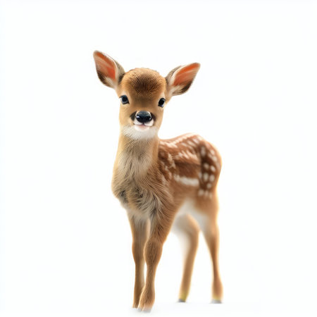 Fawn isolated on a white background with clipping path. Cute little deer.の素材