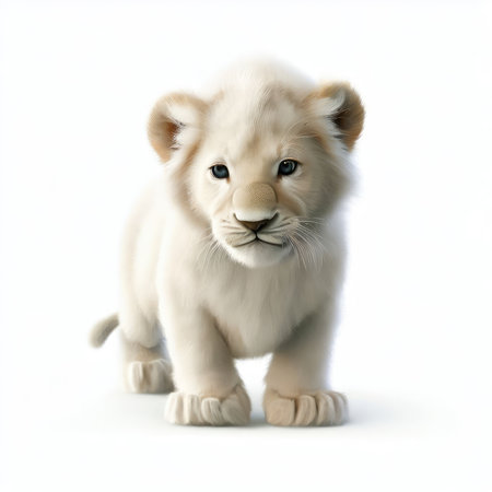 White lion cub isolated on a white background. 3d rendering.の素材