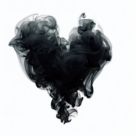 black smoke on a white background in the form of an abstract heartの素材