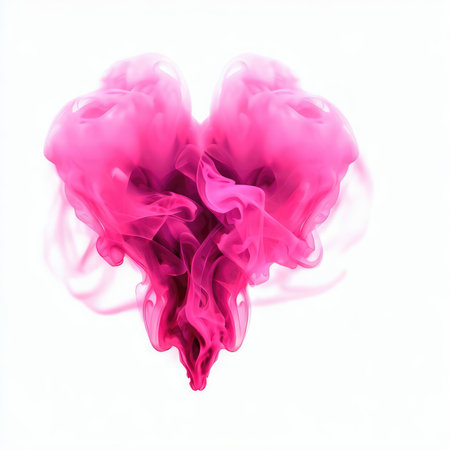 Pink and red smoke in the form of a heart on a white backgroundの素材