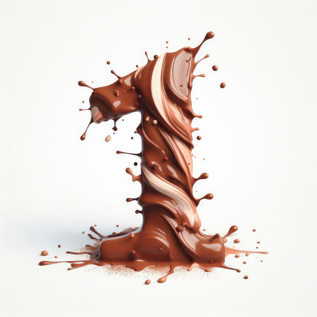 Chocolate font with splashes isolated on white background. 3d renderingの素材