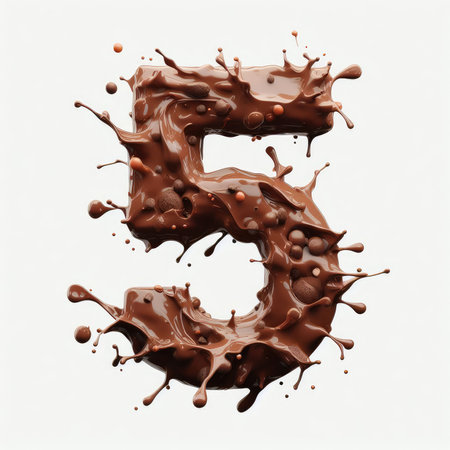 Chocolate letter isolated on white background, 3d render of chocolate font with drops and splashesの素材