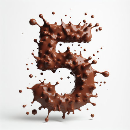 3d render of chocolate font with splashes isolated on white backgroundの素材