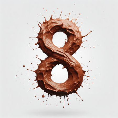 Number 8 made of chocolate paint splashes, isolated on white backgroundの素材
