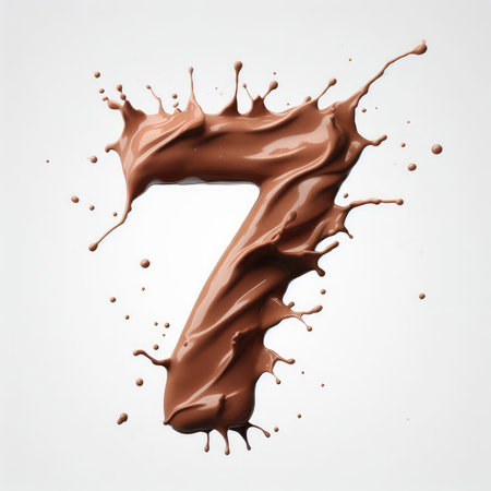 chocolate splash isolated on white background. 3d rendering. number 7の素材