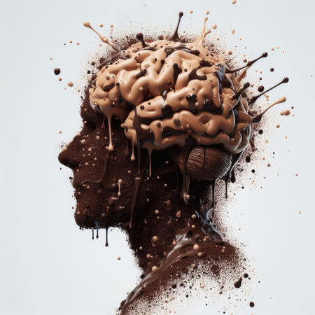 Creative concept of human brain made of chocolate splashes. 3D Renderingの素材