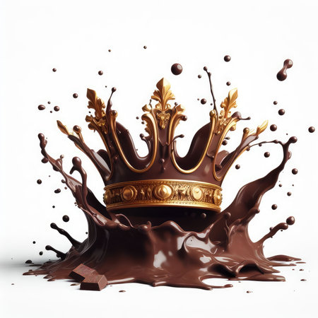 Splash of chocolate with a crown on a white background. 3d renderingの素材