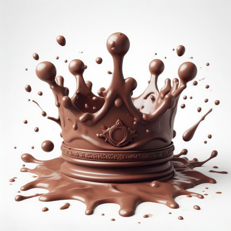 Chocolate splash with crown isolated on white background. 3d renderingの素材