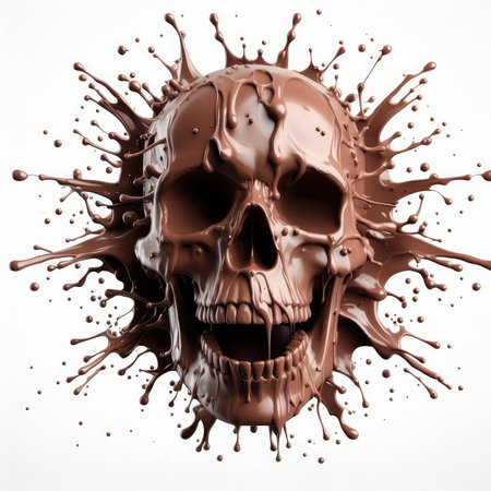 Chocolate skull splash isolated on white background. 3d illustration.の素材