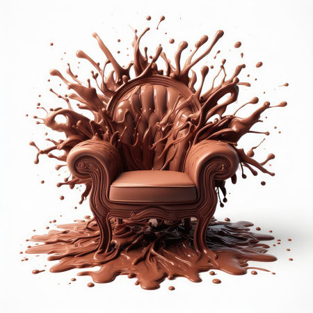 3d rendering of brown armchair with chocolate splash on white backgroundの素材