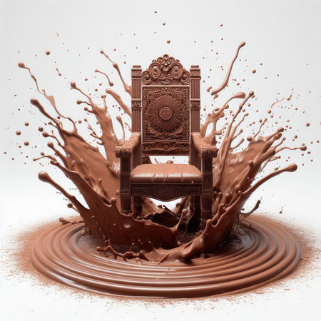 Chocolate splash with a chair. 3d rendering, 3d illustration.の素材