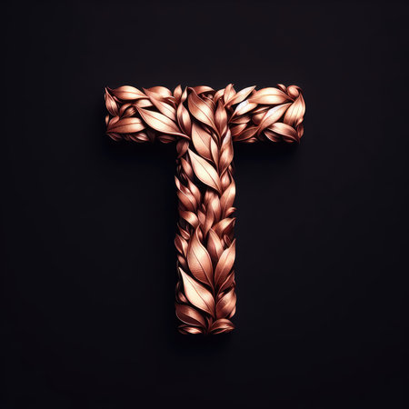 Letter T made of copper ribbon on black background. 3d renderingの素材