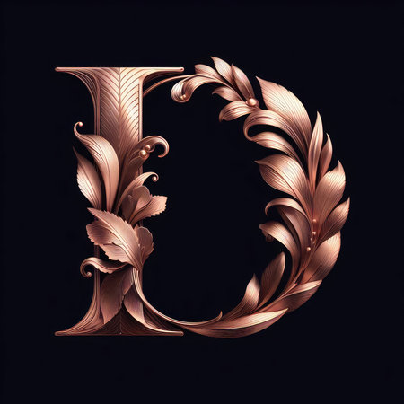 Luxury golden capital letter D with ornament. 3D renderingの素材