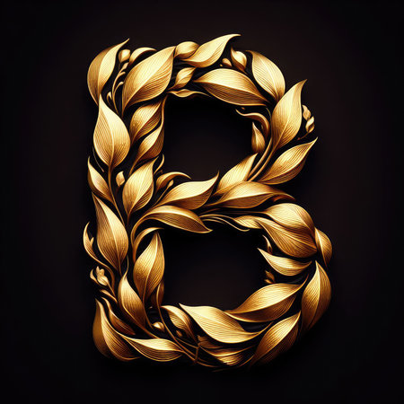 Letter B made of golden laurel wreath. 3D renderingの素材