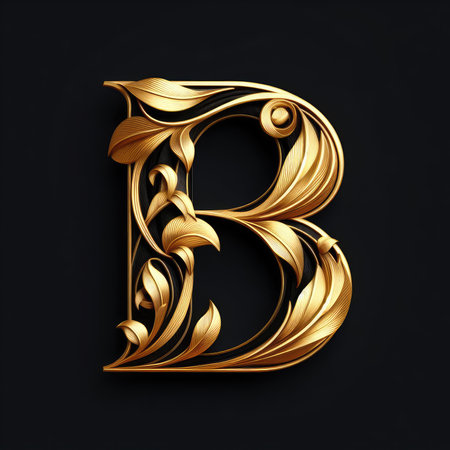 Golden letter B in the style of Baroque. Vector illustrationの素材