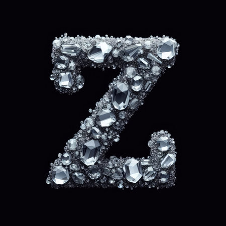 Diamond letter Z isolated on black background. 3d render of diamond letterの素材