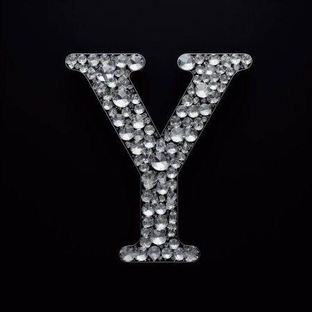 Diamond letter Y isolated on black background. 3d rendering. Alphabet.の素材