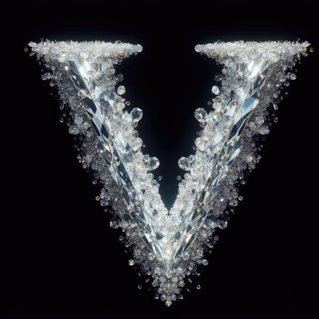 alphabet V made of ice isolated on black background. letter vの素材