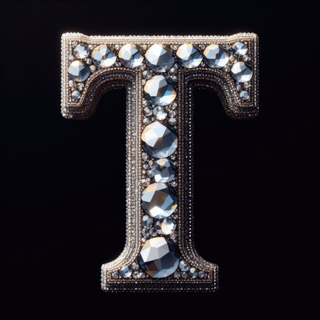 Luxury diamond letter T on black background. 3d renderingの素材