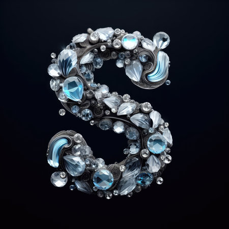 Number S made of precious stones. 3D illustration with high resolution.の素材