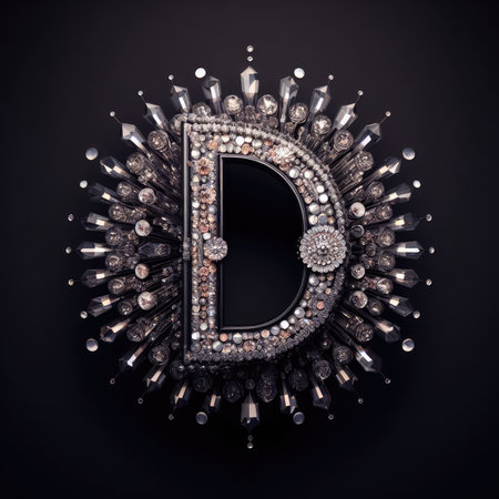 Luxury diamond letter D on black background. 3d renderingの素材