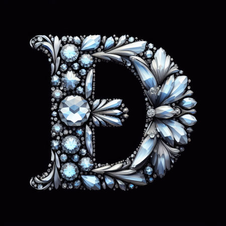 Diamond alphabet - letter D made of precious stones on black background.の素材