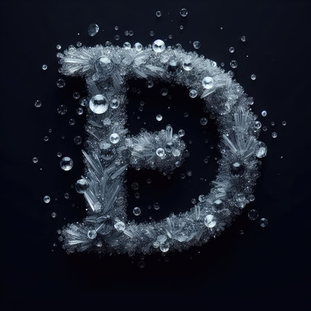 Frozen letter with ice crystals on black background. Capital letter Bの素材