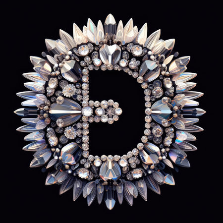 Letter D from rhinestones isolated on black background. 3d illustrationの素材