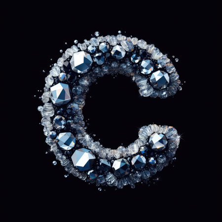 Diamond letter C on black background. 3d rendering. Alphabet made of diamonds.の素材