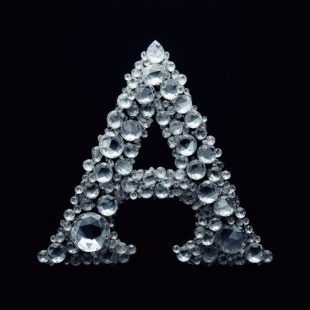 Diamond letter A on a black background. 3d render illustration.の素材