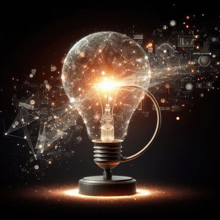 Glowing light bulb on dark background. Innovation concept. 3D Renderingの素材